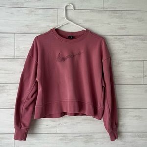 Nike Pink Cropped Sweater Crewneck with Fuzzy Swoosh